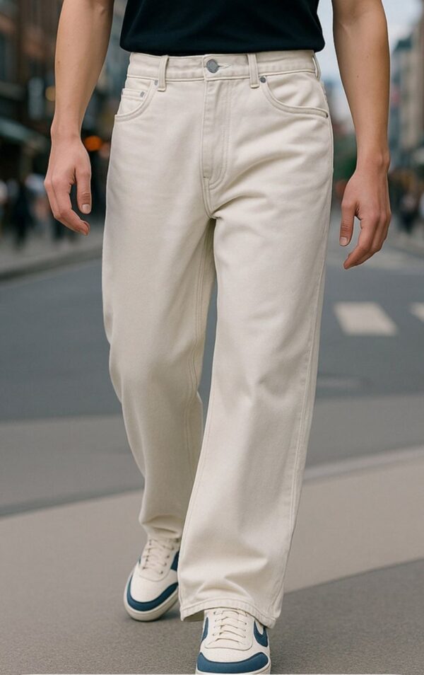 Men’s Beige Super Baggy Mid-Rise Jeans