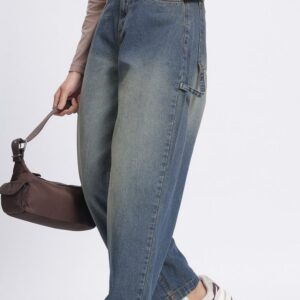 Women Mid-Rise Heavy Fade Pure Cotton Skater Fit Jeans